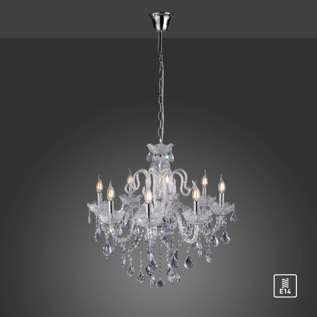 Lampadario GRACIA cristallo argento a catena 8xE14 Neuhaus