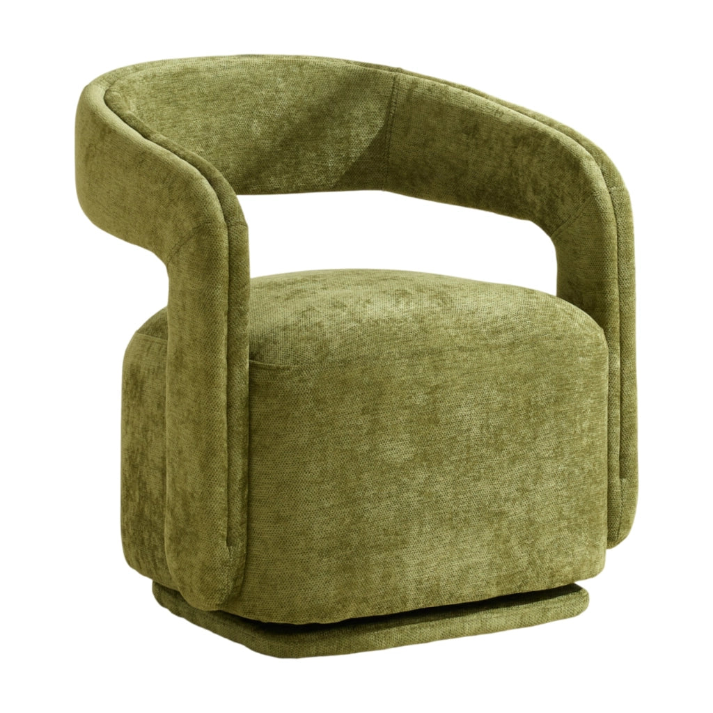 Drehsessel 360° in Chenille verde, design Barrel Chair, poltrona lounge con struttura in legno