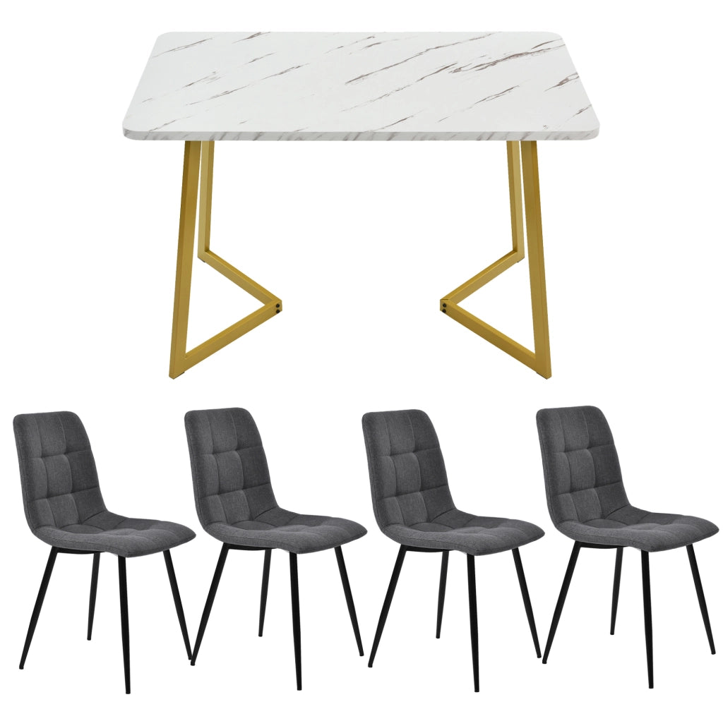 Set tavolo e 4 sedie con piano effetto marmo in MDF grigio