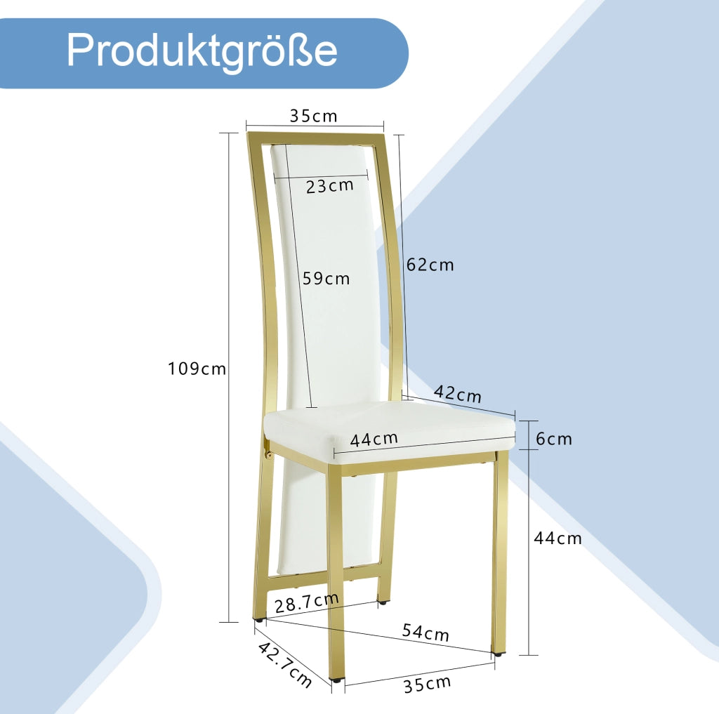Set 4 sedie da pranzo moderne con bordo oro; 109 cm; in PU bianco e metallo dorato