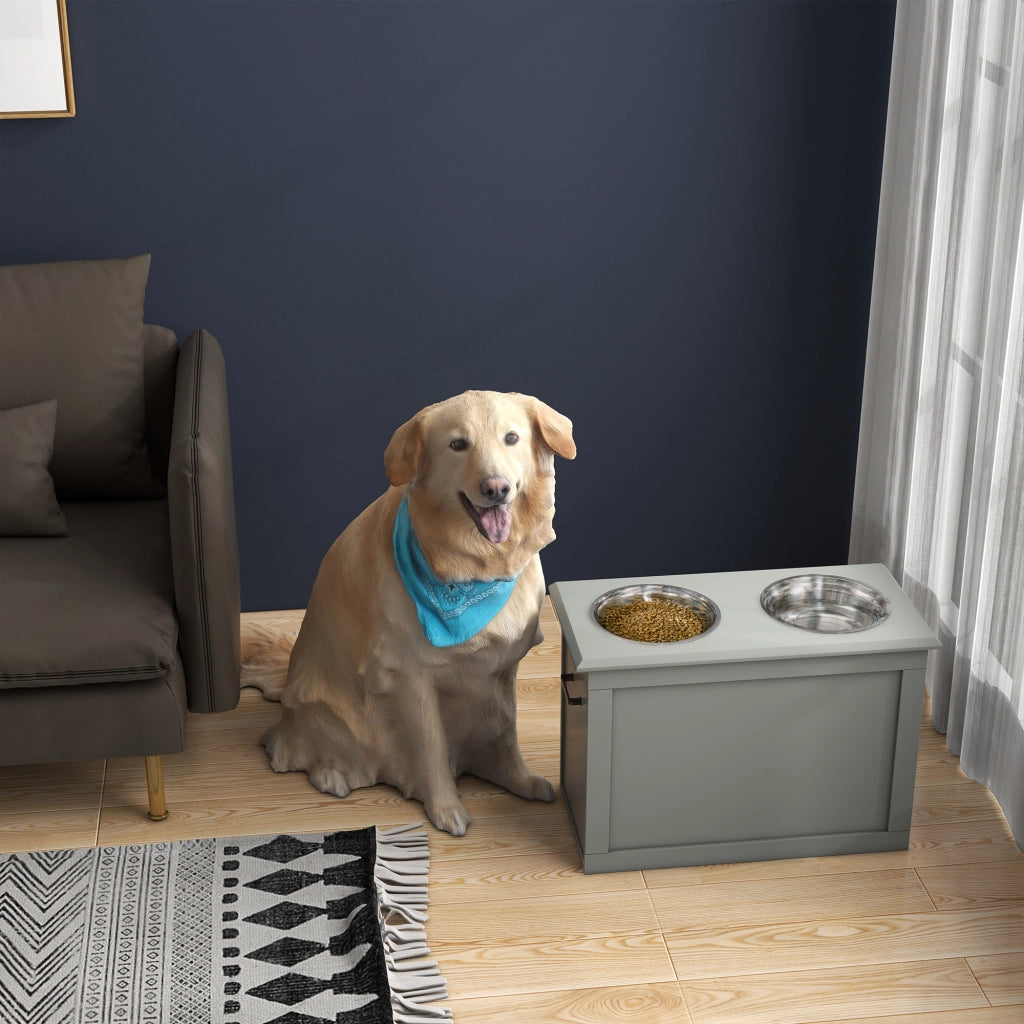 Mangiatoia per Cani con 2 Ciotole e Contenitore ¨C Zephmum ¨C 60x30x41 cm Grigio