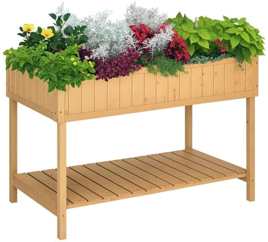 Piantina elevata con 8 contenitori, tavola per piante, contenitore per fiori, legno di cipresso, 1 pannello + drenaggio