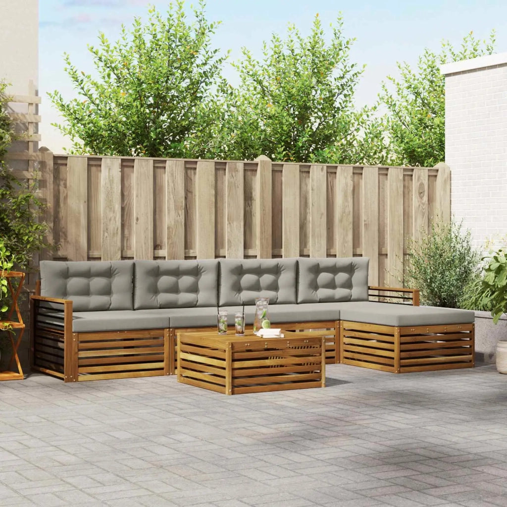 Set di divani da esterno 6 pcs Grigio Naturale e Chiaro