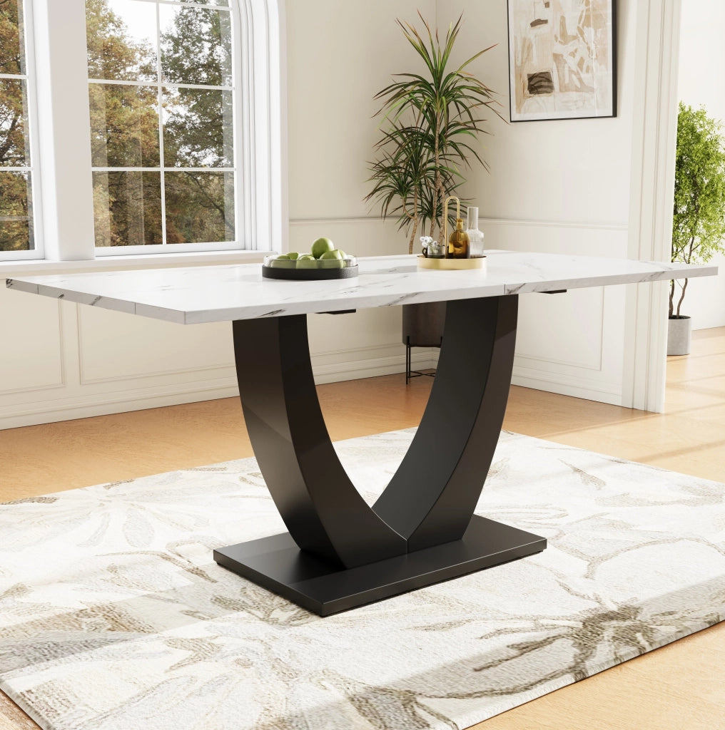 Tavolo da pranzo 140x75x75.5 cm rettangolare con piedini regolabili; MDF e metallo bianco e nero