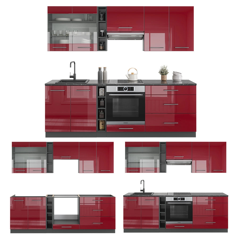 Cucina componibile Fame-Line Bordeaux lucido/Antracite 235 cm, PL Marmo Vicco