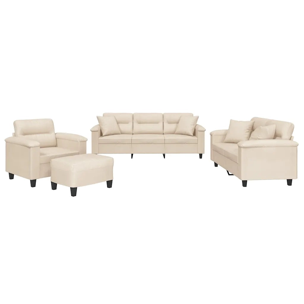 Set Divani 4 pz con Cuscini Beige in Tessuto Microfibra