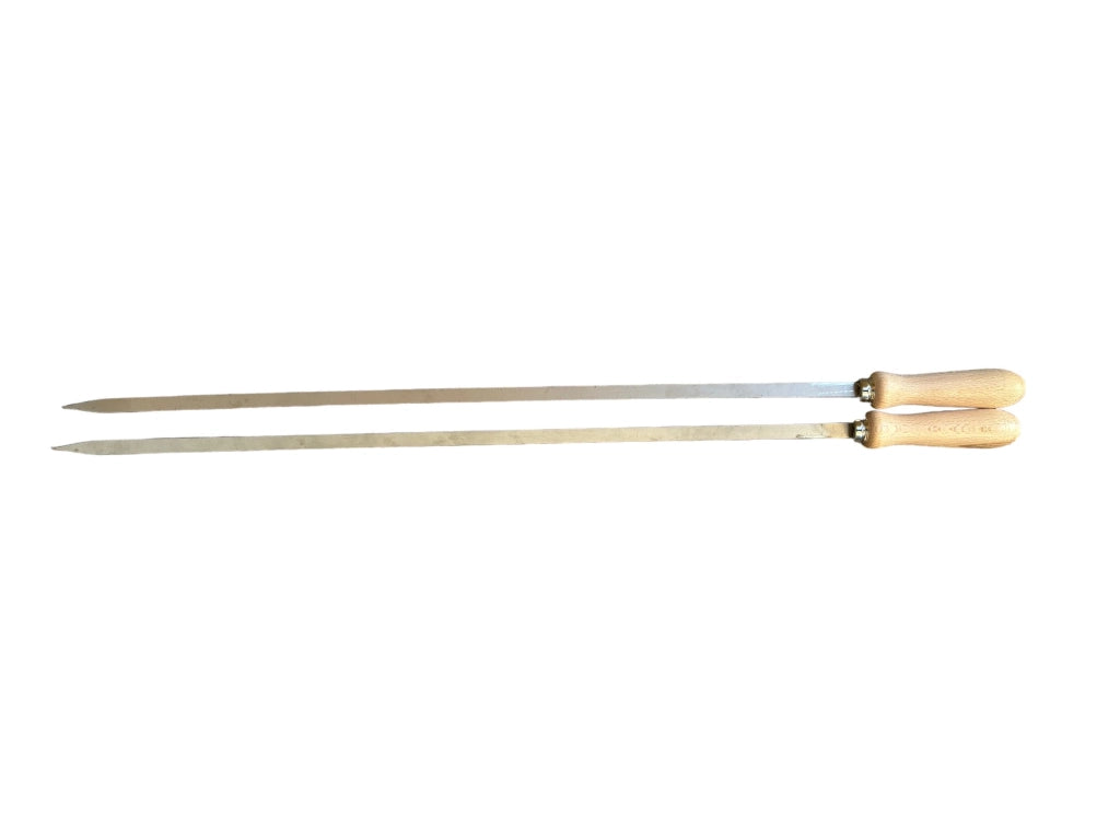 Spiedi per barbecue in acciaio inossidabile lunghi 74 cm con manico in legno per carne pesce verdure 2 pz