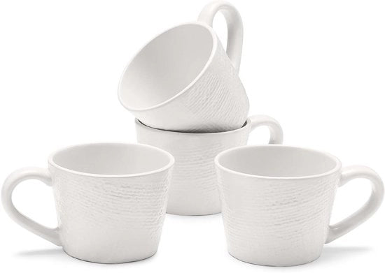 Set a 4 pezzi di tazze in ceramica eleganti per 4 persone - Tazze da caffè stivabili - Resistenti a microonde e lavastoviglie - Bianco