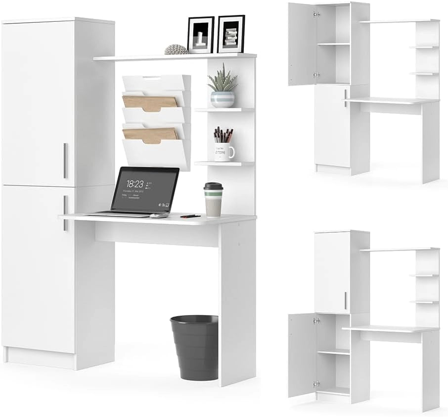 Scrivania con ripiani Tessa, Bianco, 122.9 x 52 cm, con ripiano per spazio di appoggio aggiuntivo