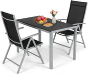 Set di 3 Mobili da Giardino in Alluminio, Tavolo Rettangolare 110x70 cm + 2 Sedie Pieghevoli Regolabili, Resistente alle Intemperie, Arredamento per Terrazza, Balcone e Esterno, Grigio Argento