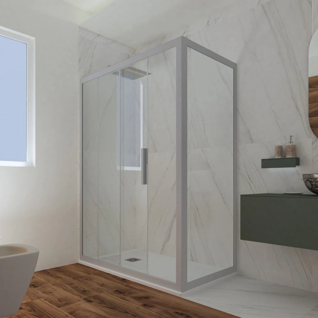 Box doccia scorrevole 75x170 CM H 200 Vetro Trasparente Profilo Silver mod. Deco Duo