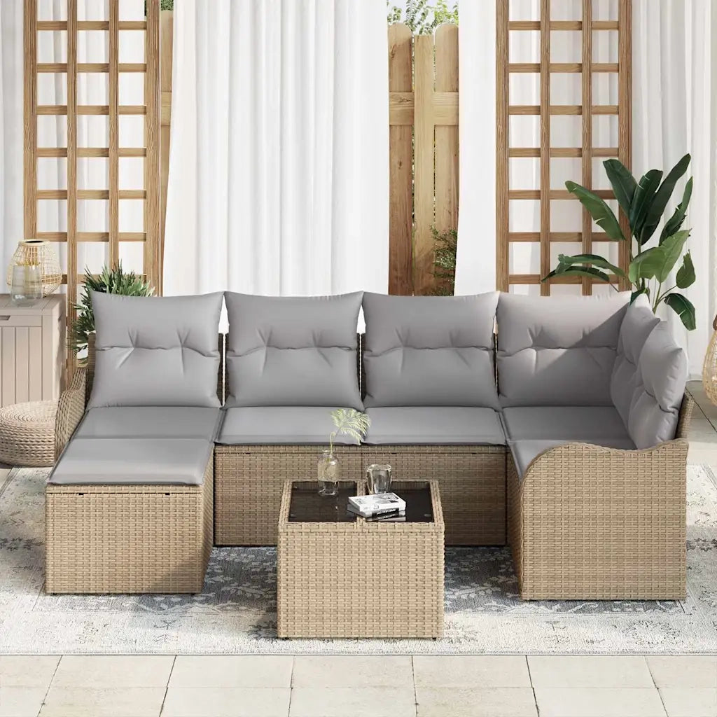 Set Divano da Giardino 7 pcs beige e grigio chiaro Poly Rattan 3354449