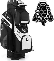Borsa Carrello da Golf, Sacca da Golf con Serratura e Divisori a 14 Vie, 11 Tasche, Sacca Isolante, Tracolla Imbottita, Maniglie, Porta Ombrello e Cappuccio Antipioggia