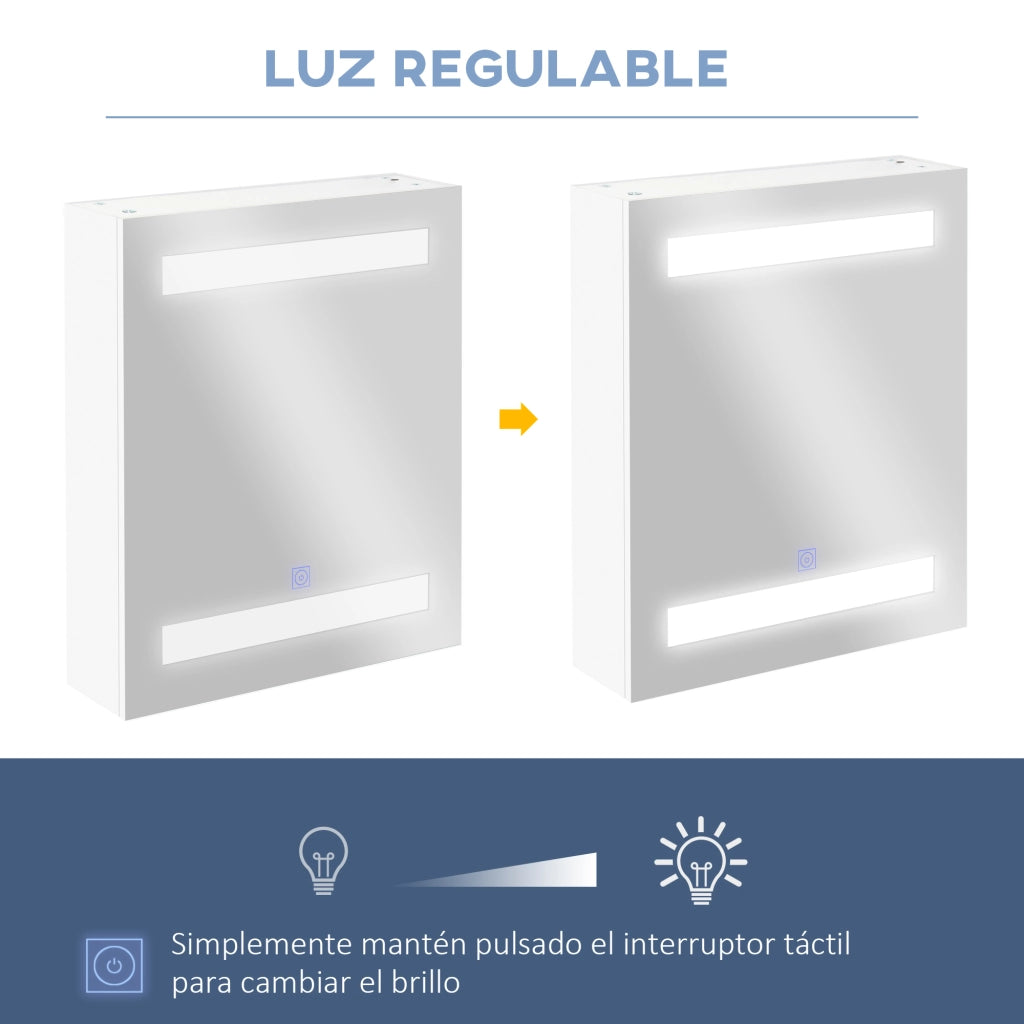 Armadietto Bagno con Specchio e LED ¨C Zephmum ¨C Bianco 50x15x60 cm