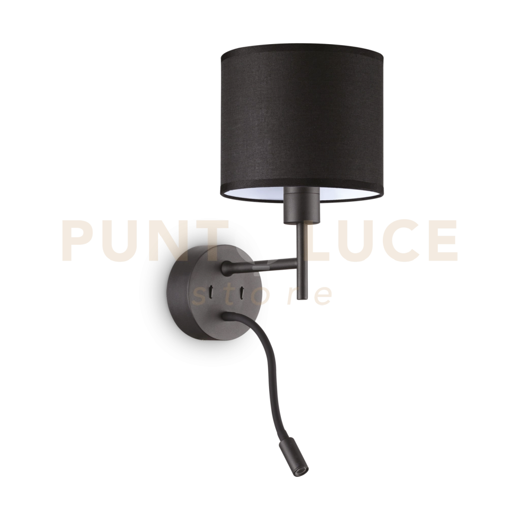 SET UP APPLIQUE 1 LUCE ATTACCO E27 + 1 LUCE LED 3000K 3W  200 lm IN METALLO NERO SENZA PARALUME SENZA PARALUME
