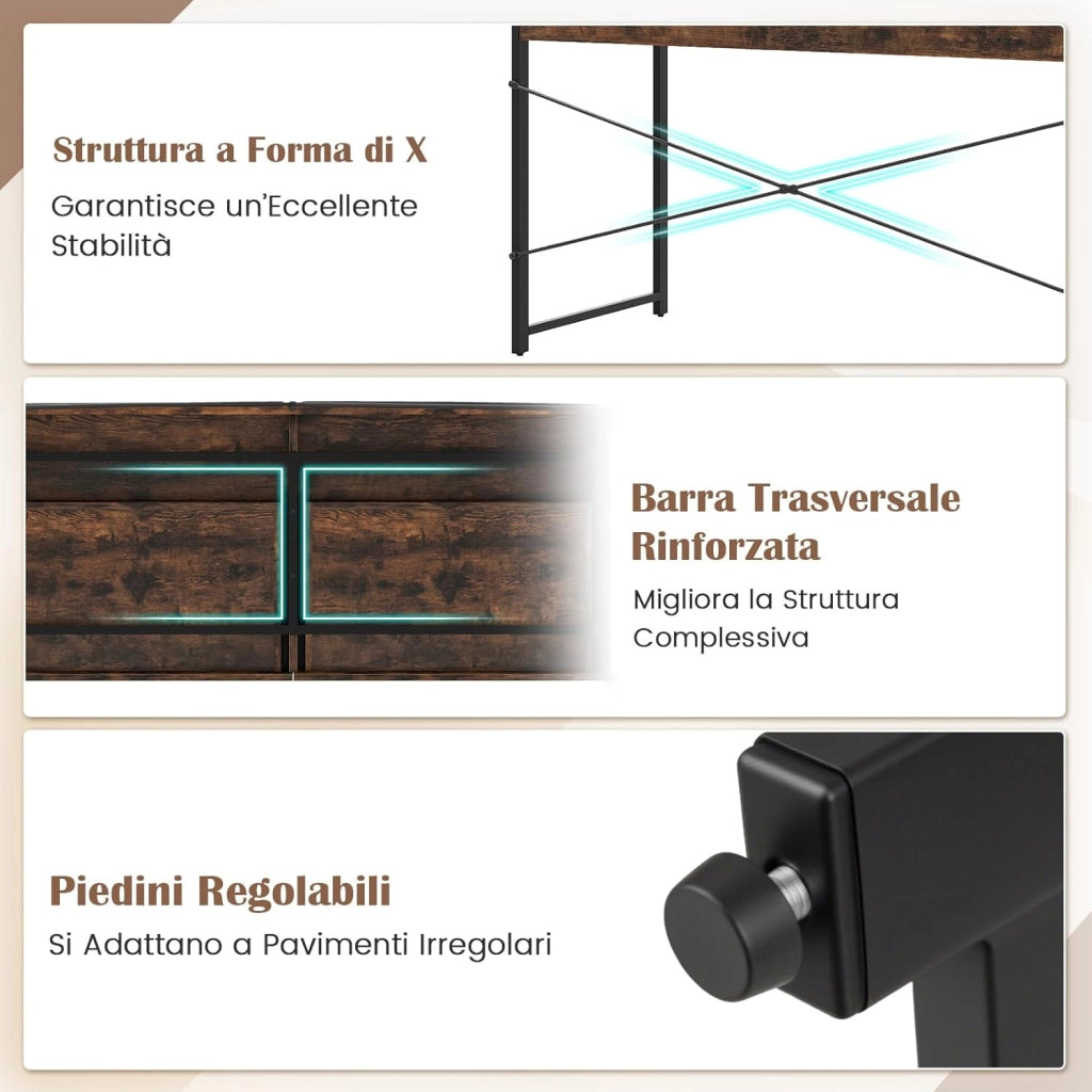 Scrivania con 2 Cassetti, Scrivania per Computer con Robusto Telaio in Metallo e Kit di Anti-ribaltamento, Postazione di Lavoro Multiuso per Camera da Letto, Ufficio e Casa