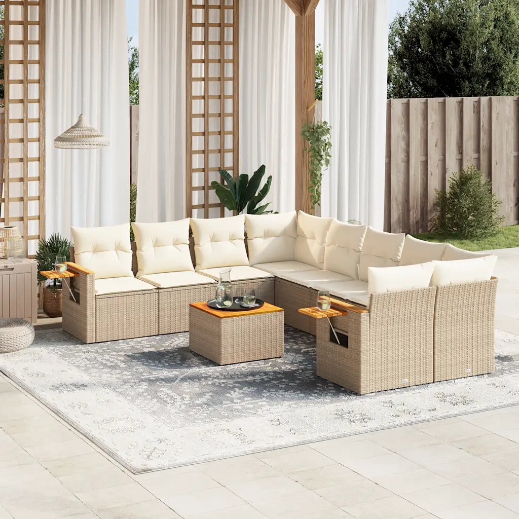 Set Divano da Giardino 9 pz con Cuscini Beige in Polyrattancod mxl 90888