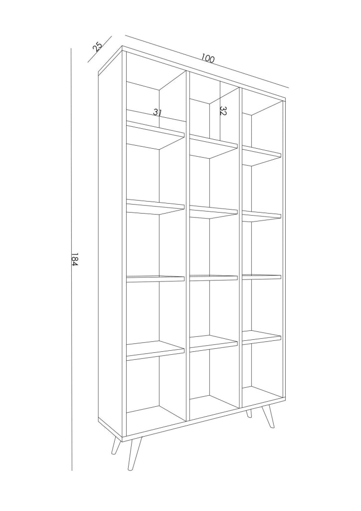 Libreria in legno "Zipa" 100 x 25 x 184 cm - Rovere