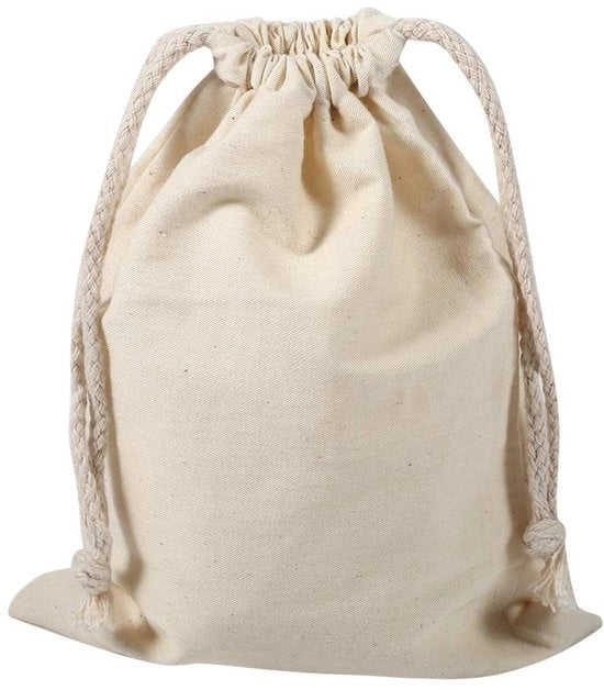 Tas di stoccaggio in cotone - Sacchetto riutilizzabile per viaggio e lavanderia - Corda portatile - Sostenibile - Manico - 15x20cm