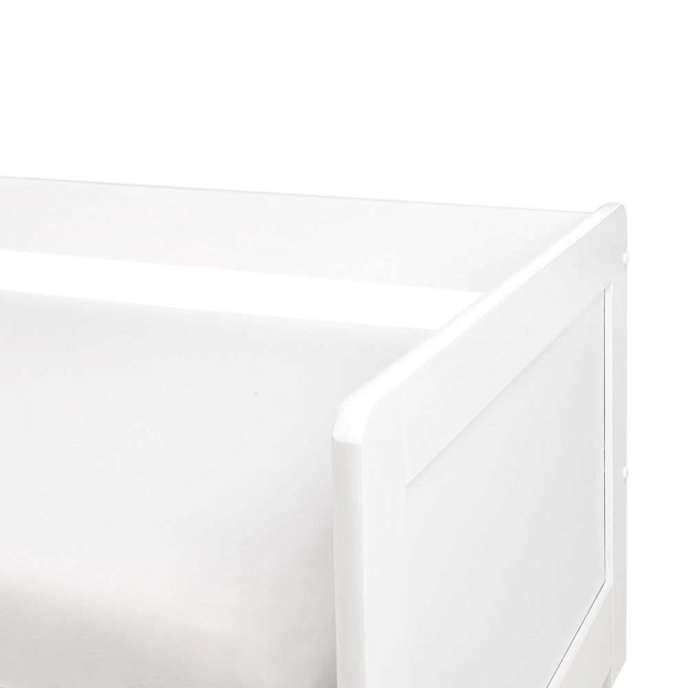 Letto a castello per bambini in legno di pino bianco struttura di dimensioni singole EU con telaio estraibile extra.