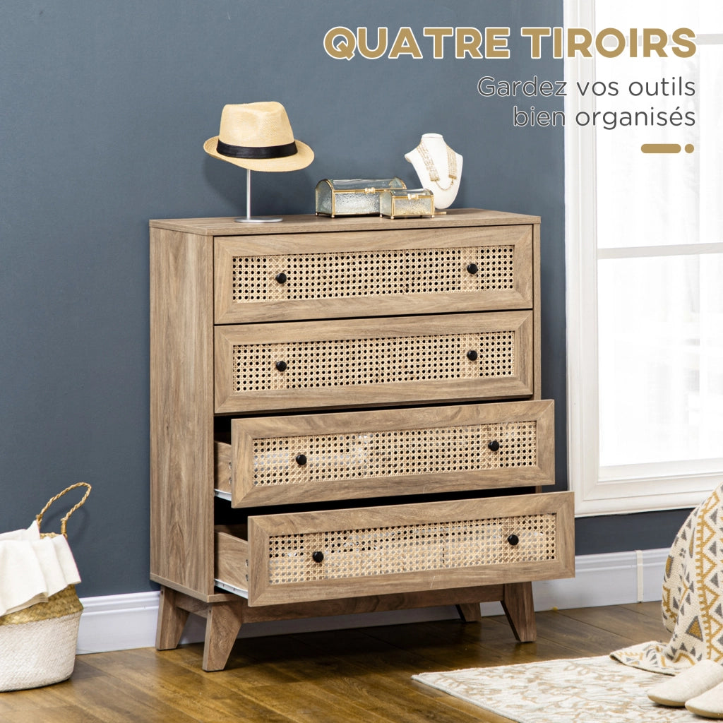 Cassettiera con 4 Cassetti in Legno Effetto Chiaro ¨C zephmum ¨C 80x35x95 cm