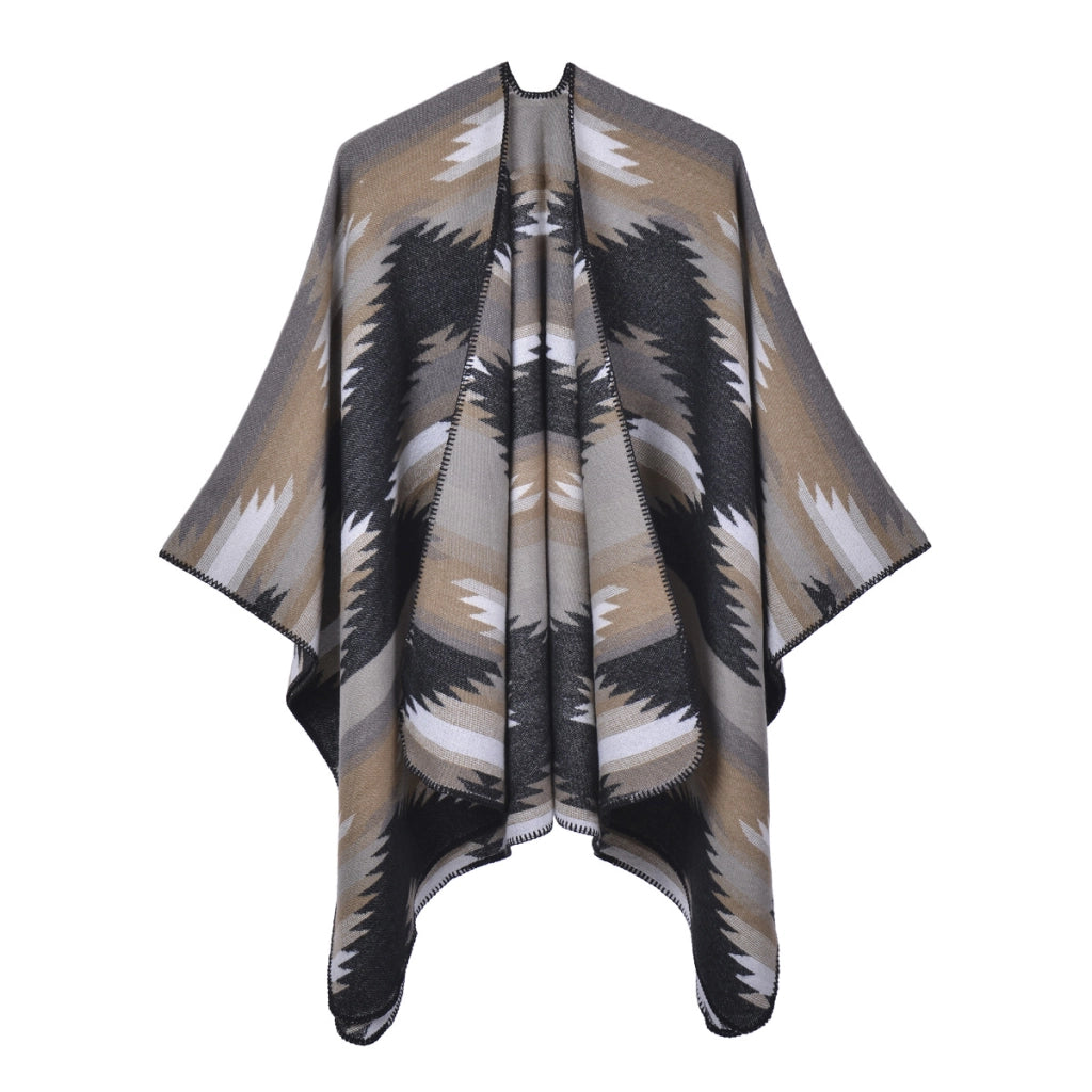 Elegante mantello jacquard diviso, cappa jacquard spessa per autunno e inverno