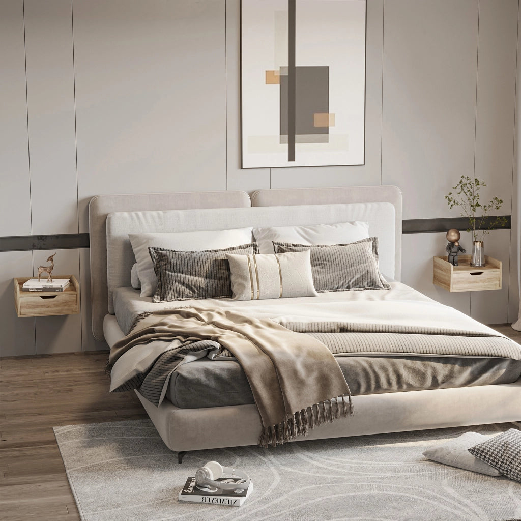 Comodino da parete con cassetto ¨C Xylo ¨C legno naturale 40x30x19,5 cm