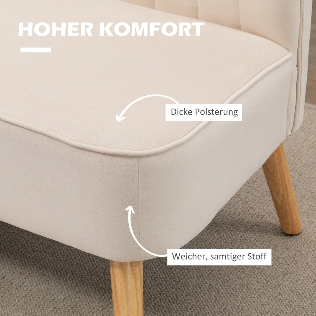 Divano 2 posti stile retr¨° ¨C Xylo ¨C gambe in legno, 117x56.5x77 cm, crema