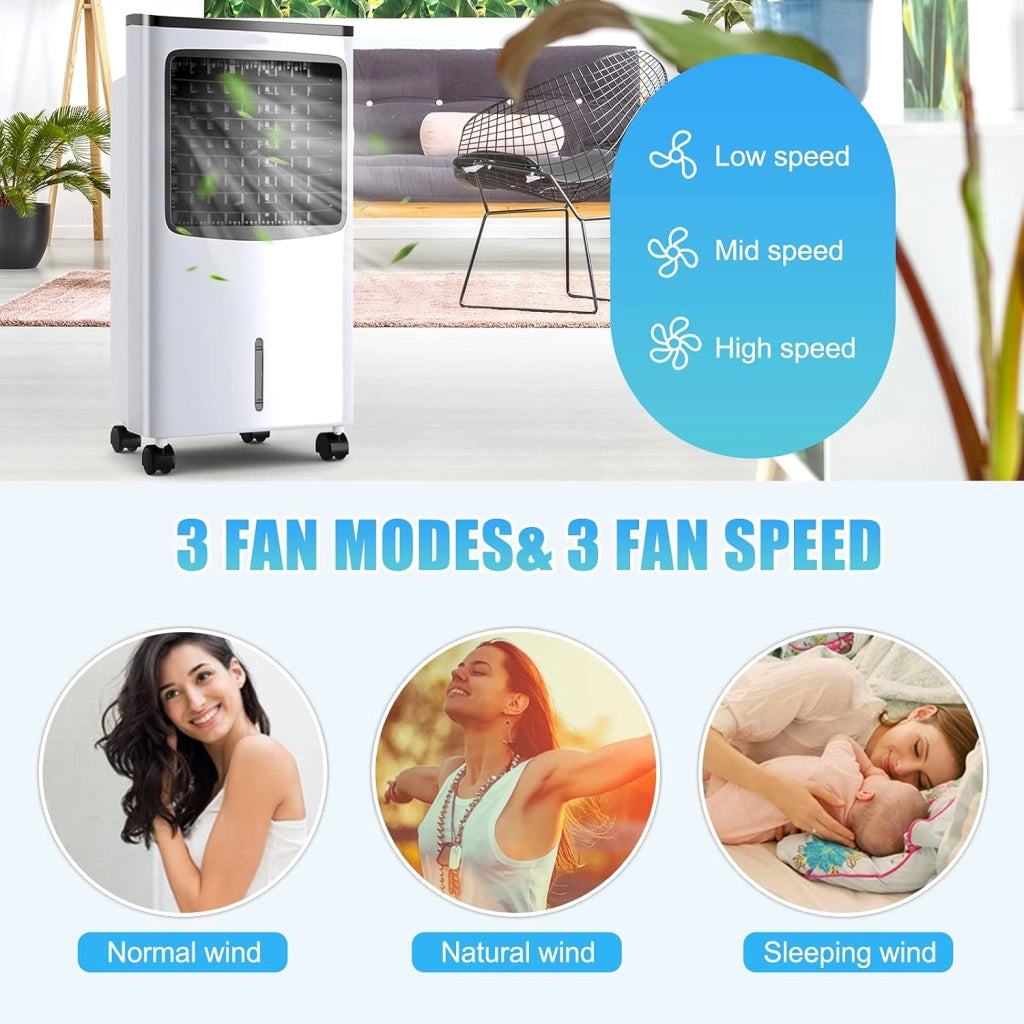 Ventilatore Condizionatore Portatile Senza Tubo 75W, 3 in 1 Air Cooler & Ventilatore & Umidificatore con Telecomando, 3 Velocità, Timer 7,5H, Serbatoio Acqua 8L, 38 X 28 X 74 CM, Bianco