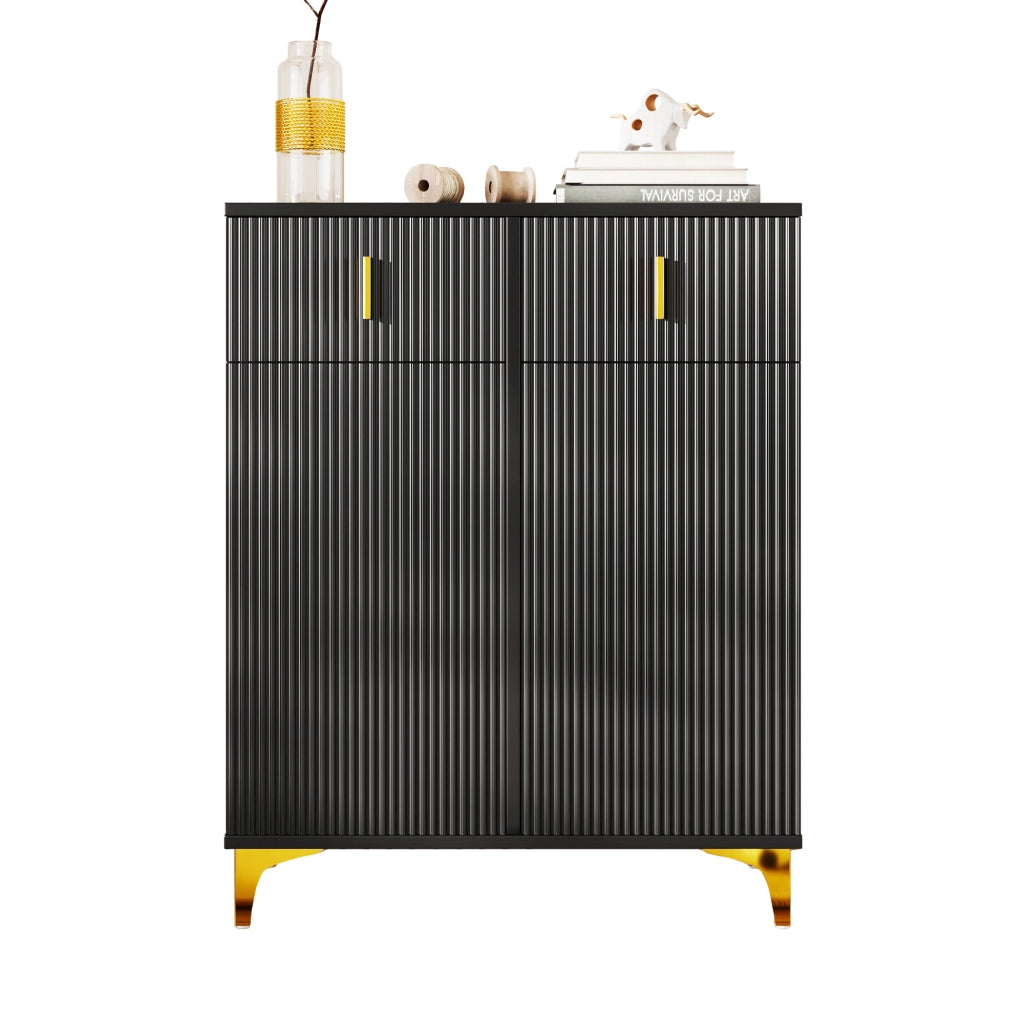 Credenza con 2 Ante e 2 Cassetti; Ripiani Regolabili e Push-to-open; Stile Moderno; in Pannello Truciolare; 83×35×101 cm; Nero