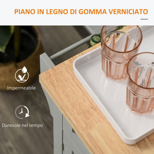 Carrello Isola da Cucina 2 Cassetti e 2 Armadietti Piano in Legno 111x44,5x82,5 cm Grigio