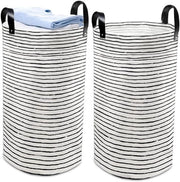 Set di 2 Cestini da Lavanderia pieghevoli in PVC da 60 Litri con Maniglie in Pelle PU e Rivetti Rinforzati per Bagno e Casa - Grande Sacchetto da Lavanderia da Utilizzare in Maniera Autonoma