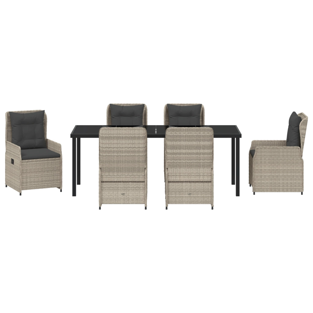 Set da Pranzo per Giardino  7 Pezzi Grigio Chiaro Polyrattan