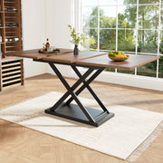 Tavolo da pranzo allungabile con gambe incrociate in metallo, per cucina e soggiorno, noce, 120 × 80 × 75 cm