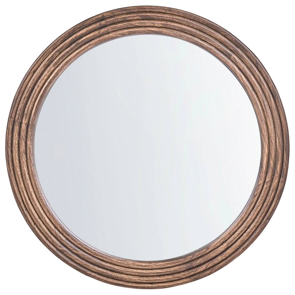 Specchio da Parete Rotondo Marrone con Cornice in Legno di Paulownia Stile Rustico