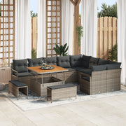 Set divano da giardino di 12 pezzi con cuscini in polyrattan grigio e acacia