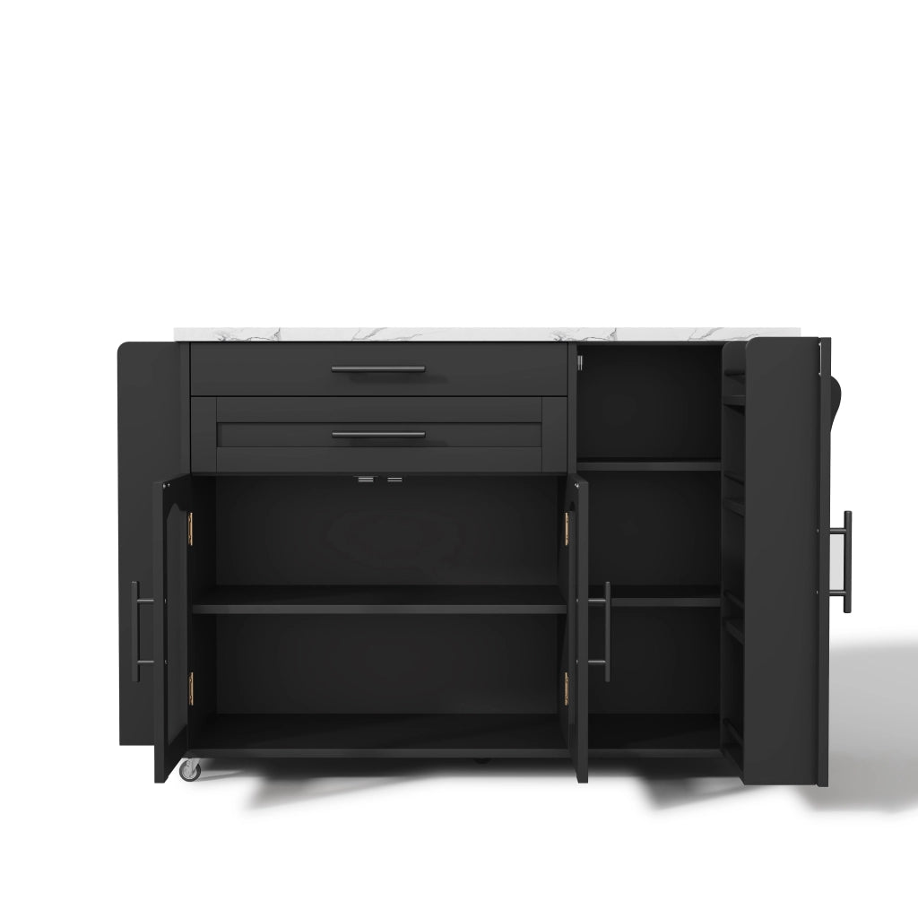Carrello cucina mobile con piano ribaltabile, 2 cassetti e ruote bloccabili