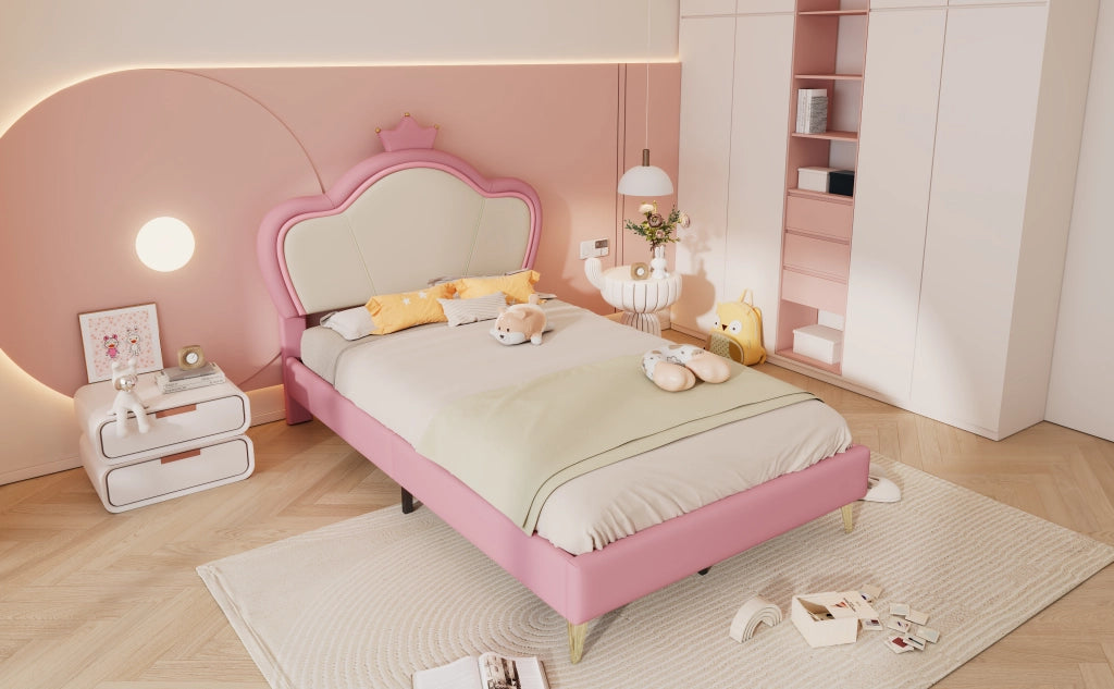 letto imbottito pu rosa bianco 90x200 cm