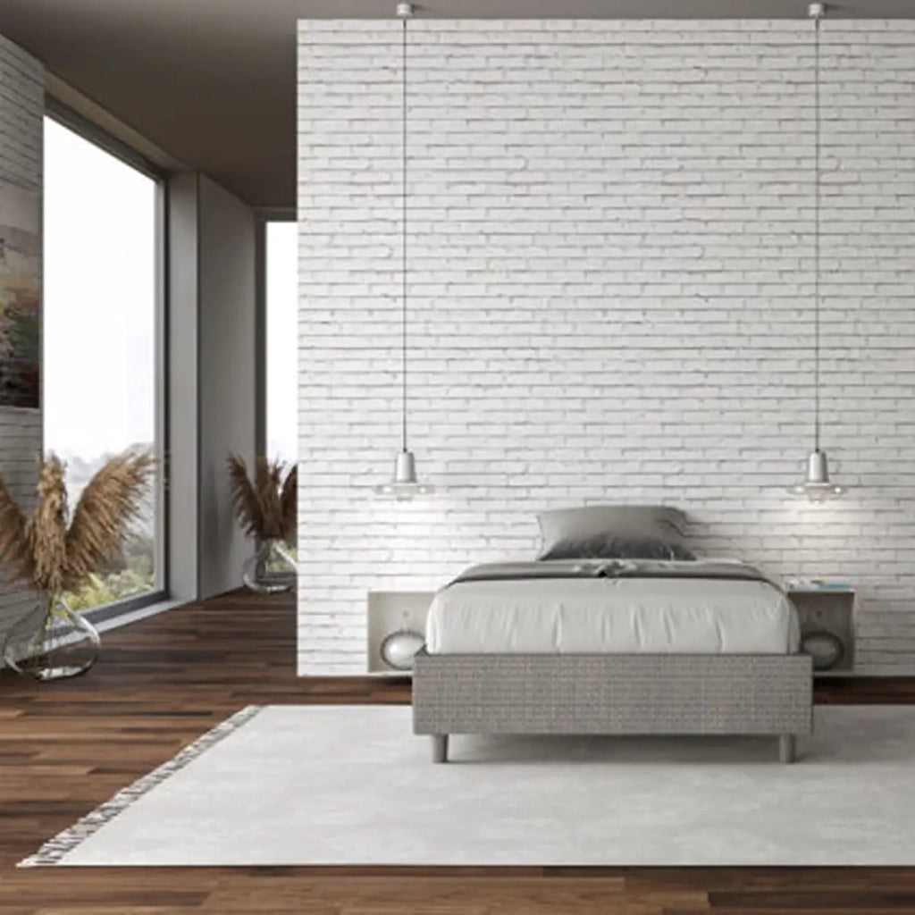 Letto una piazza e mezza contenitore imbottito 120x190 tessuto Labirinto 2 grigio Azelia