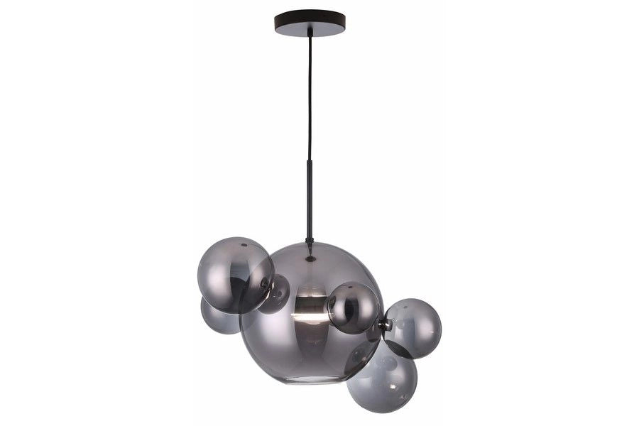 Lampada sospesa nera 5 sfere vetro fumé Multiverse LED 10W