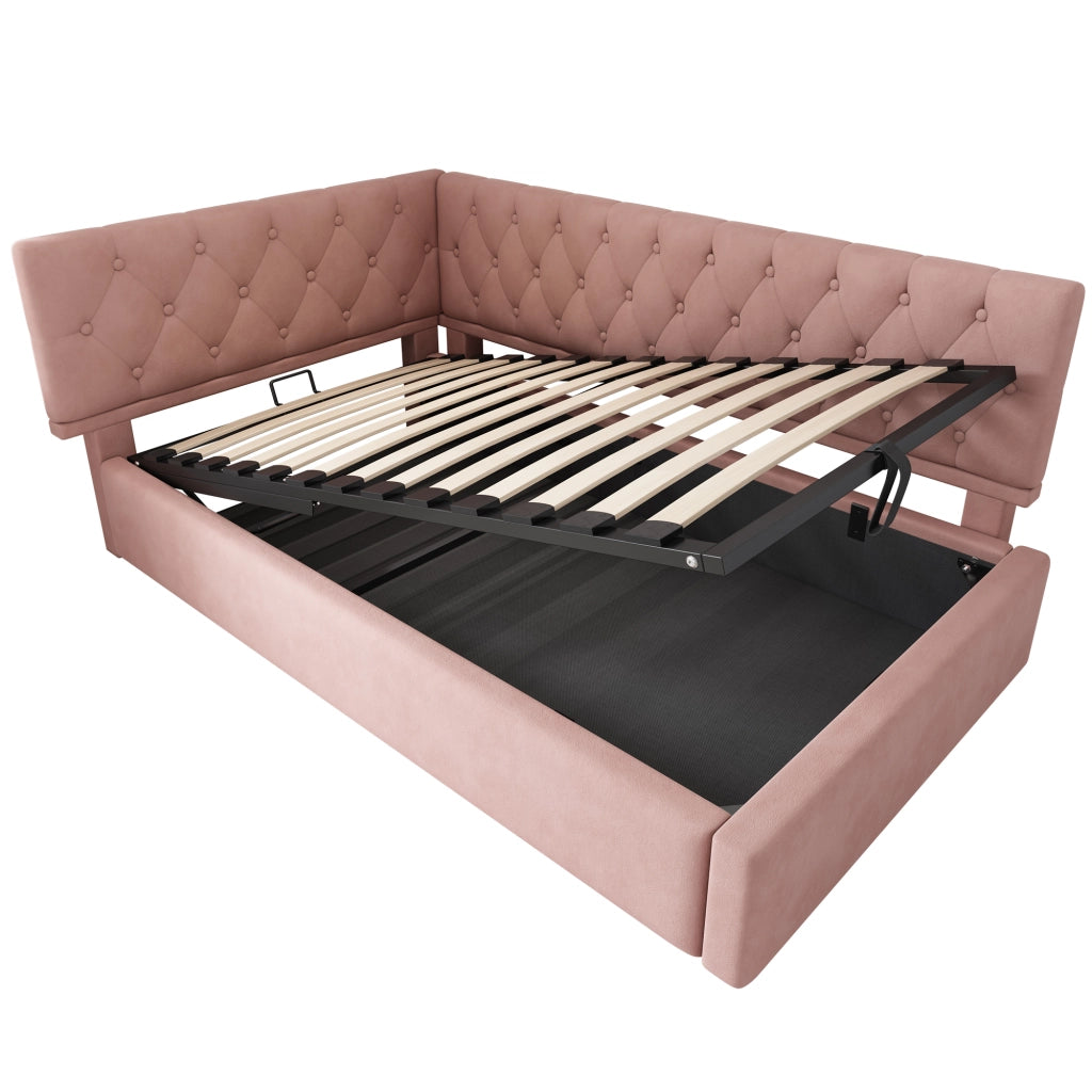 OKWISH Letto a Divano 90×190 cm, Letto Singolo con Contenitore, Testiera Reversibile e Rivestimento in Velluto, senza Materasso, Rosa