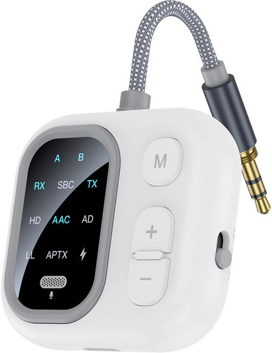 Adattatore Bluetooth 5.3 2-in-1 ricevitore aereo compatibile con 2 AirPods o cuffie wireless