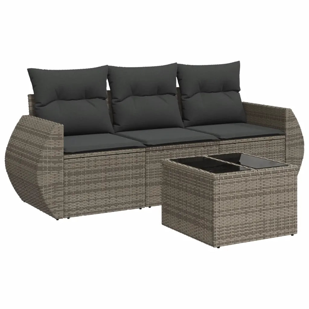 Set Divani da Giardino 4 pz con Cuscini in Polyrattan Grigio
