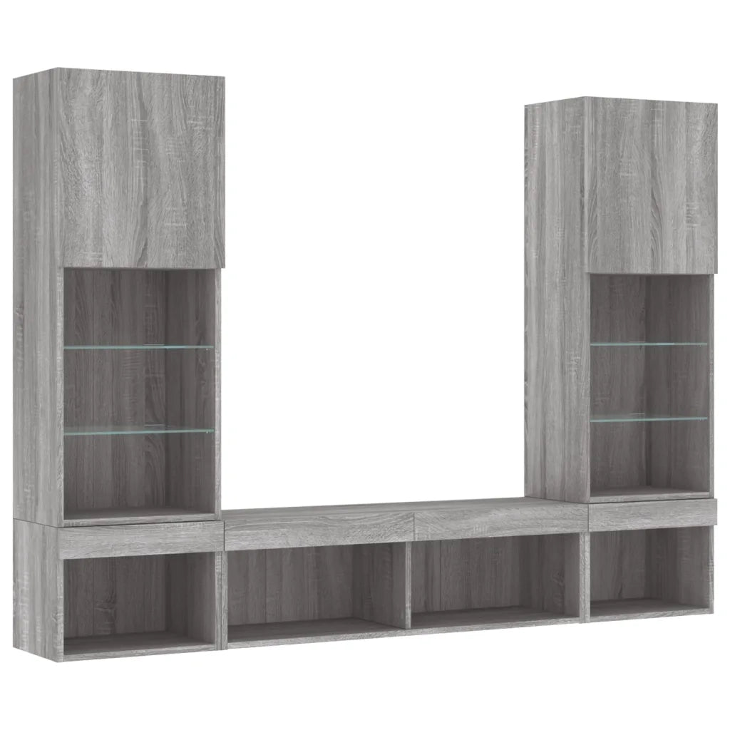 Mobili TV a Muro con LED 5pz Grigio Sonoma in Legno Multistrato 3216695