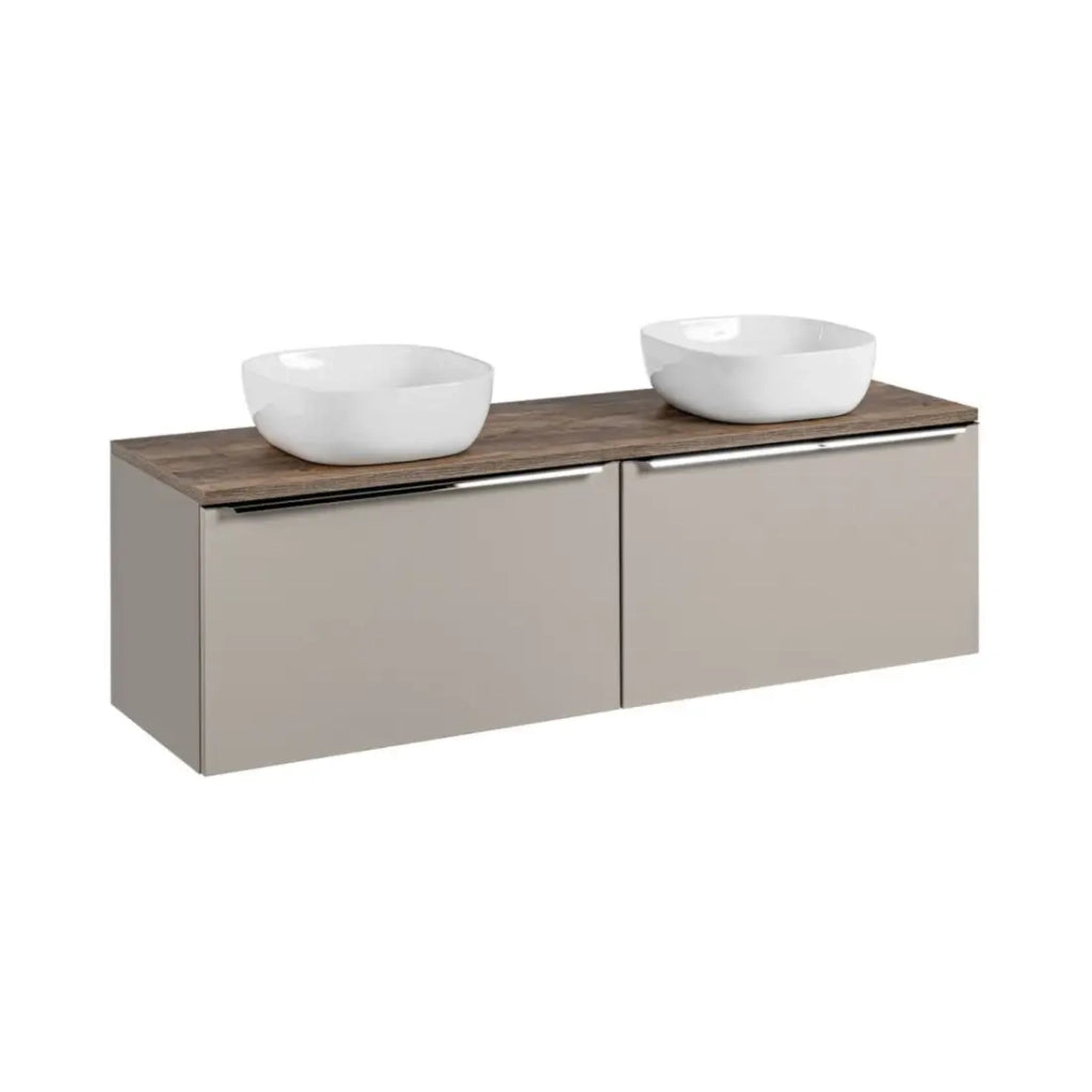 Set da bagno VANTA taupe: mobili sotto lavabo 160cm + piano lavabo + 2 lavabi da appoggio