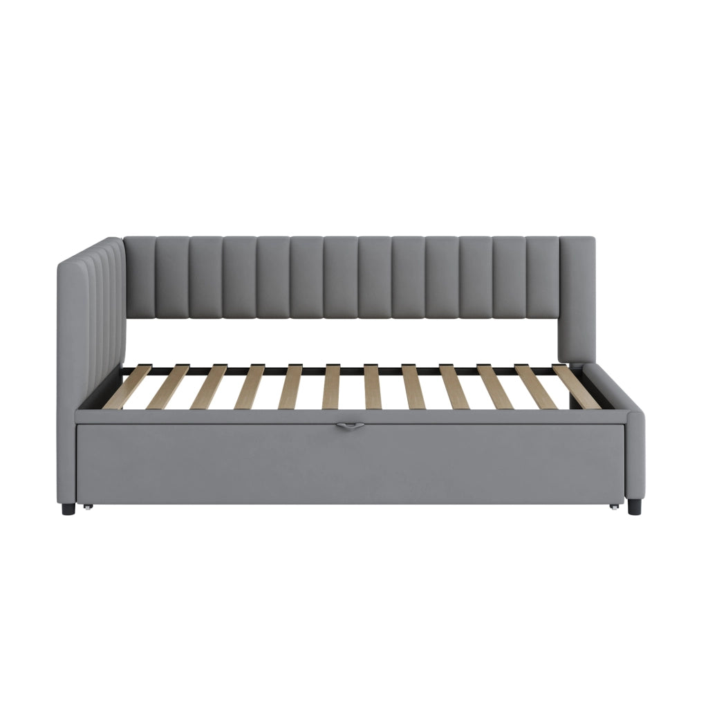 Divano letto a L estraibile 90 x 200 cm in velluto grigio