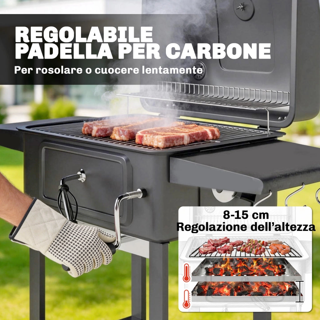 Barbecue Griglia Smoker a Carbone con Ruote ¨C zephmum ¨C Nero per Esterno
