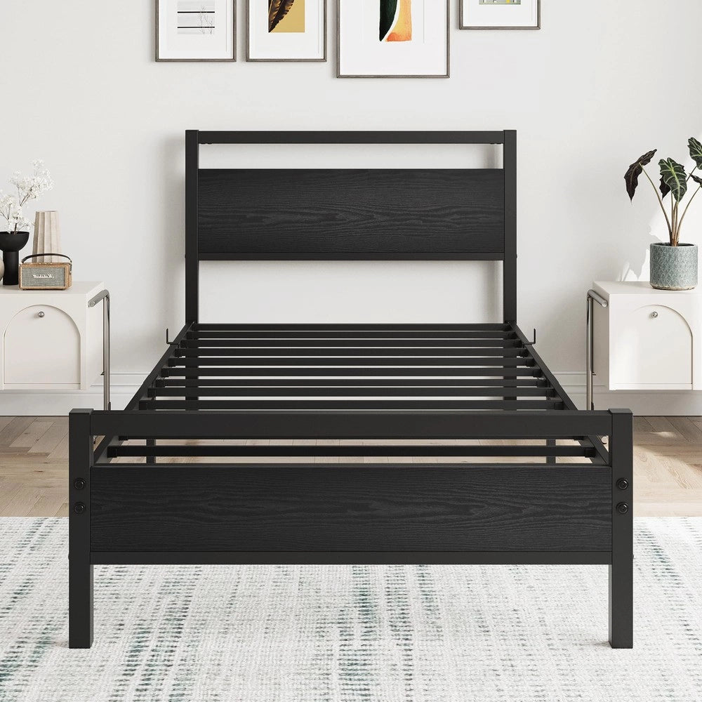 Letto singolo con rete a doghe e contenitore ¨C Minimal ¨C 90x200 cm metallo e legno