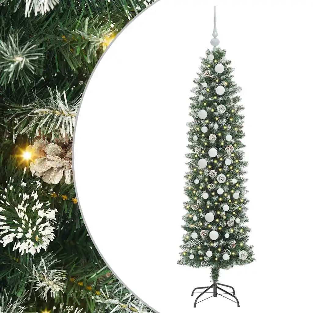 Albero di Natale Artificiale-Albero Natalizio Sottile Verde e Bianco 150 cm 332849