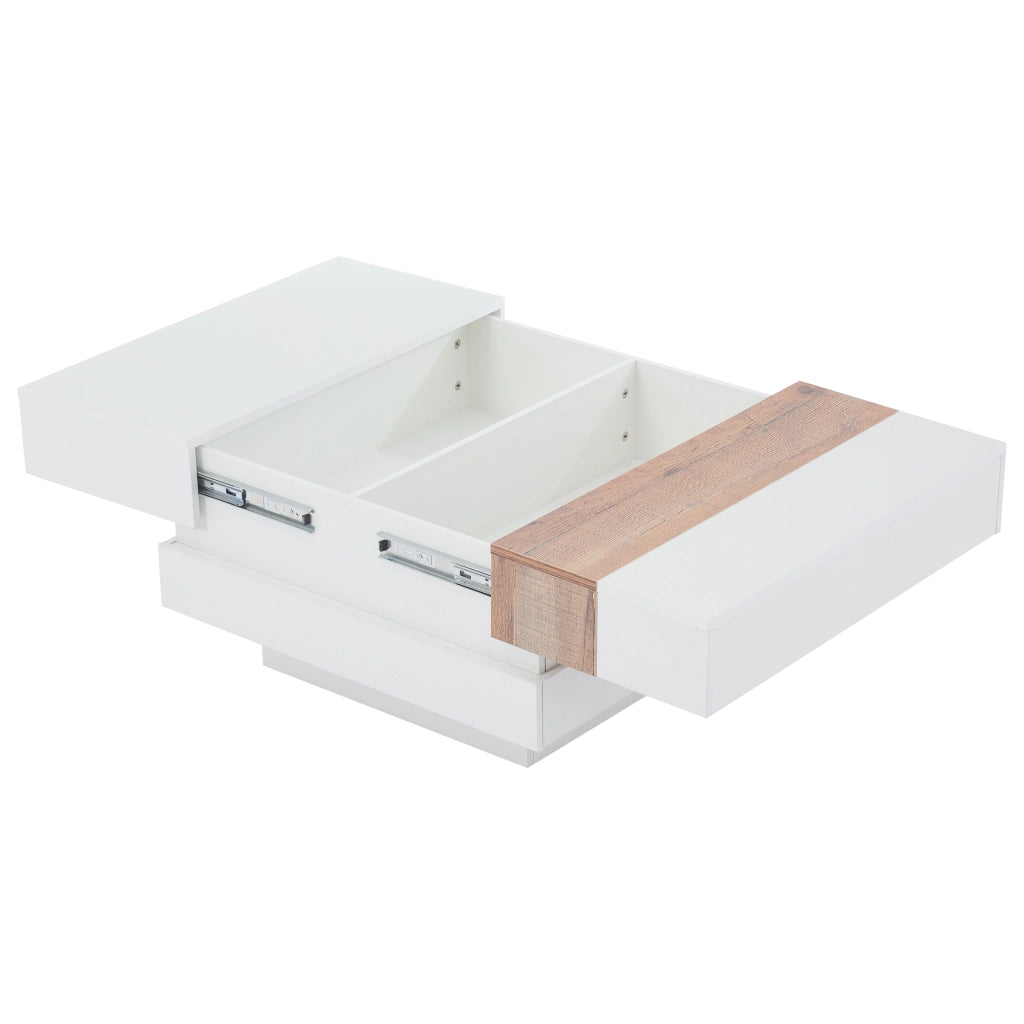 Tavolino da caffè 70x70x39 cm; piano estraibile con vano nascosto; pannello truciolare bianco